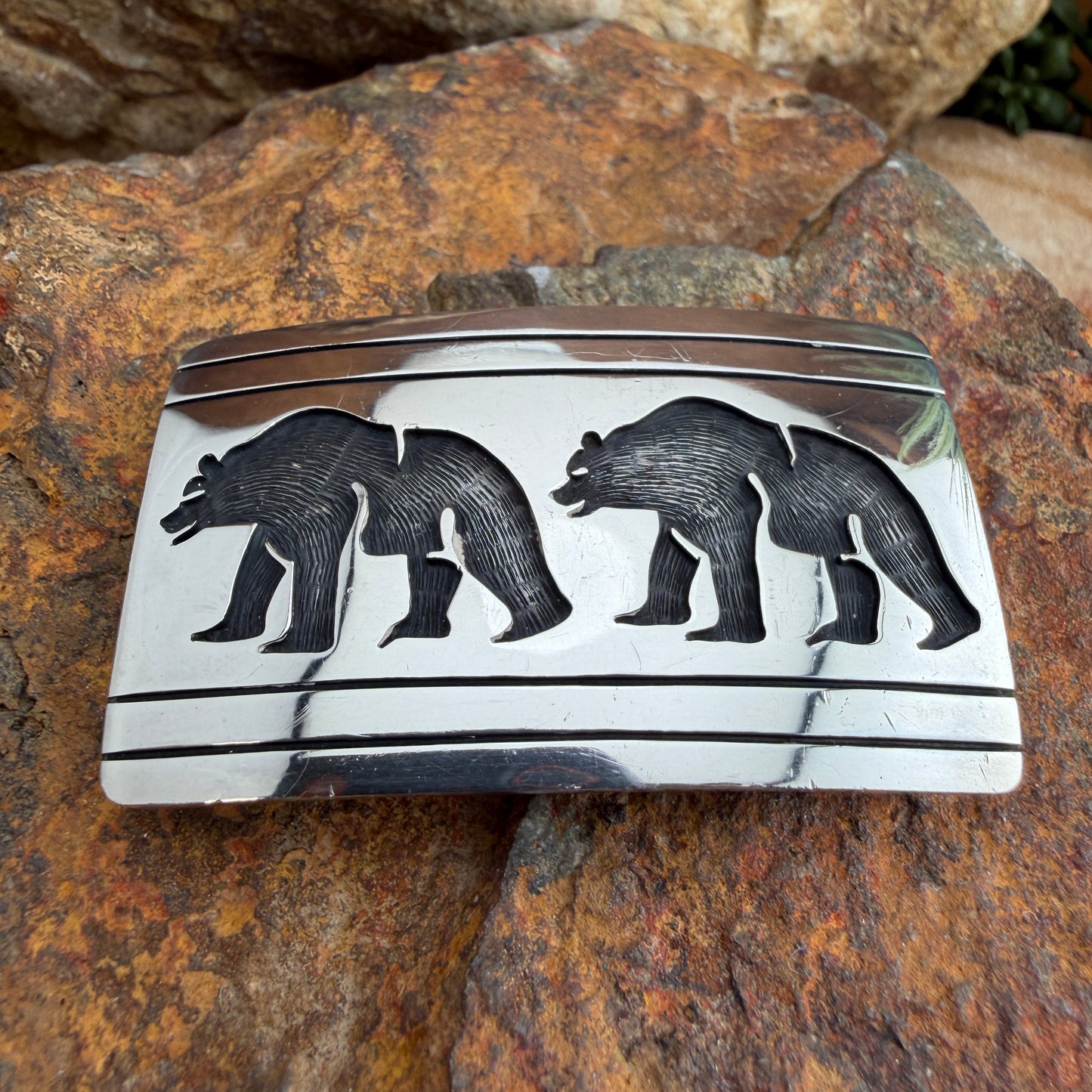 Vintage Hopi Sterling Silver Bear Belt Buckle - Estate
