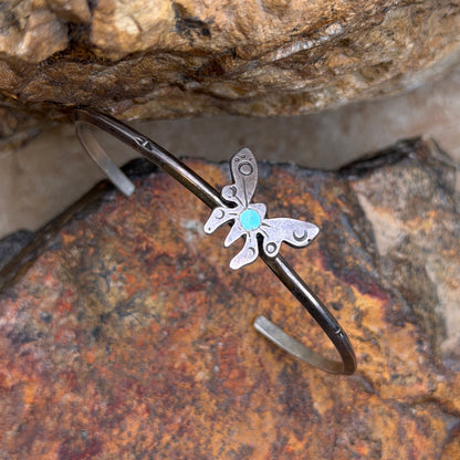 Interior and reverse of vintage sterling silver butterfly cuff bracelet