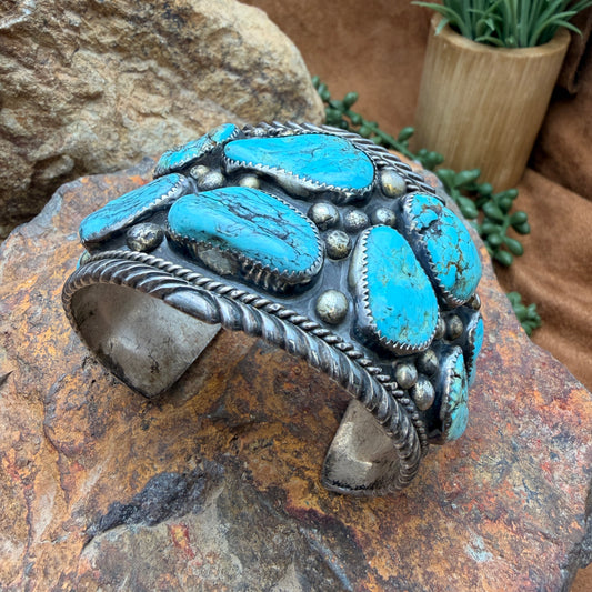 Vintage Turquoise Cluster Cuff Bracelet by Delores Paul Yazzie — Estate
