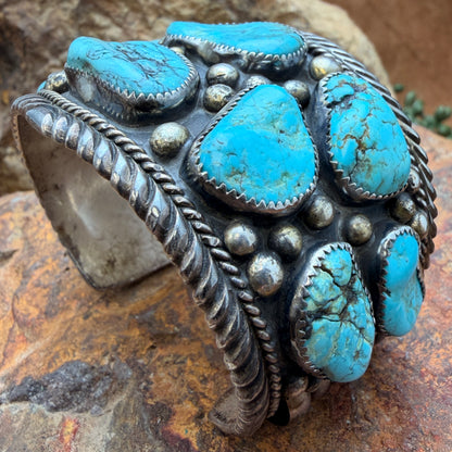 Vintage Turquoise Cluster Cuff Bracelet by Delores Paul Yazzie — Estate