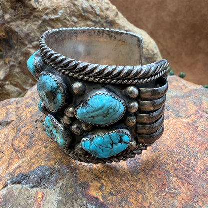 Vintage Turquoise Cluster Cuff Bracelet by Delores Paul Yazzie — Estate