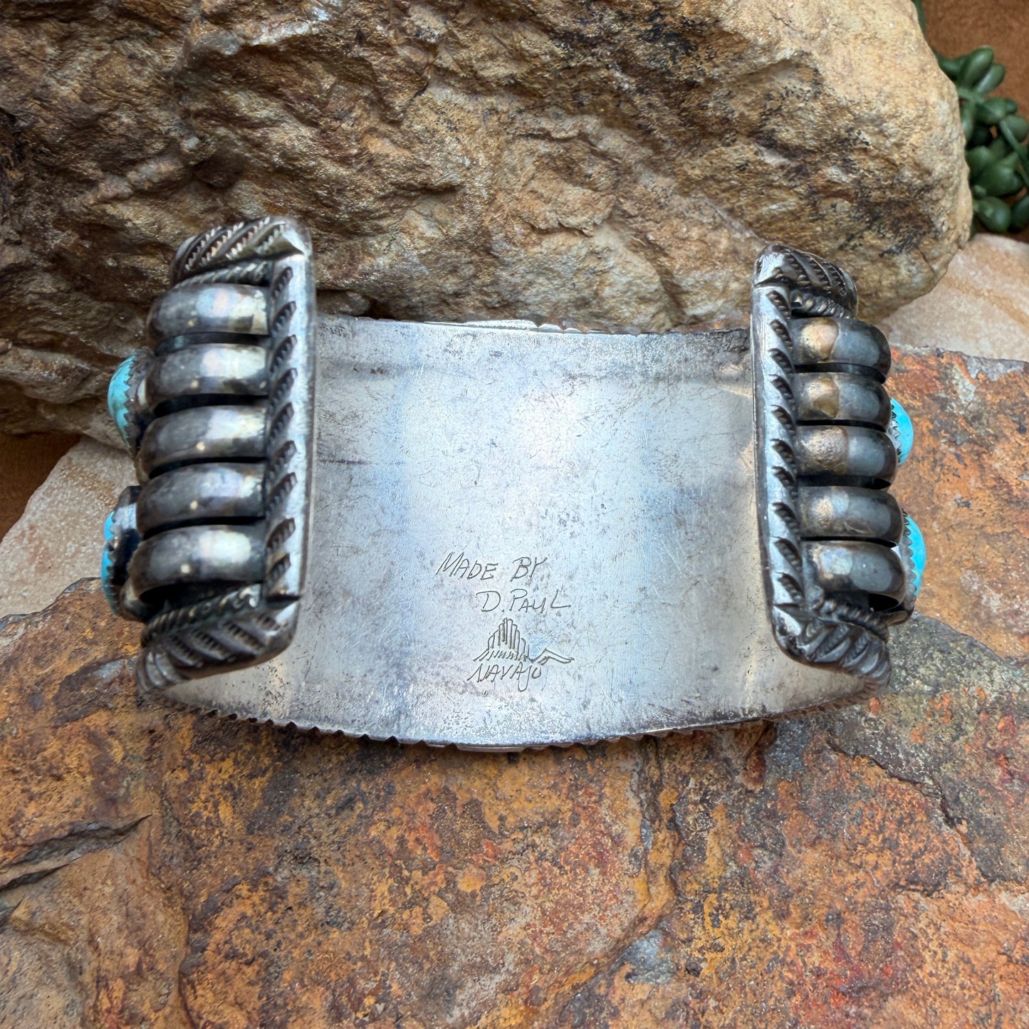 Vintage Turquoise Cluster Cuff Bracelet by Delores Paul Yazzie — Estate