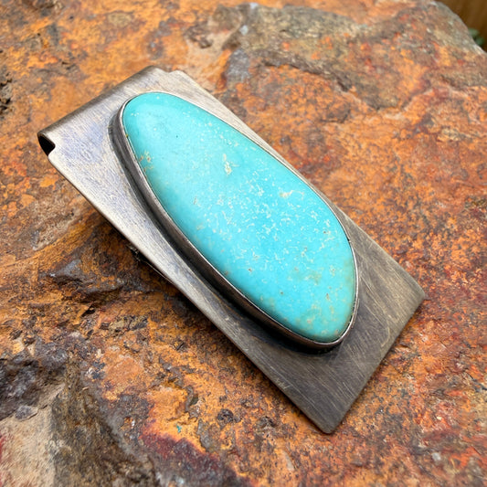 Vintage Sterling Silver Turquoise Money Clip by HMS — Estate