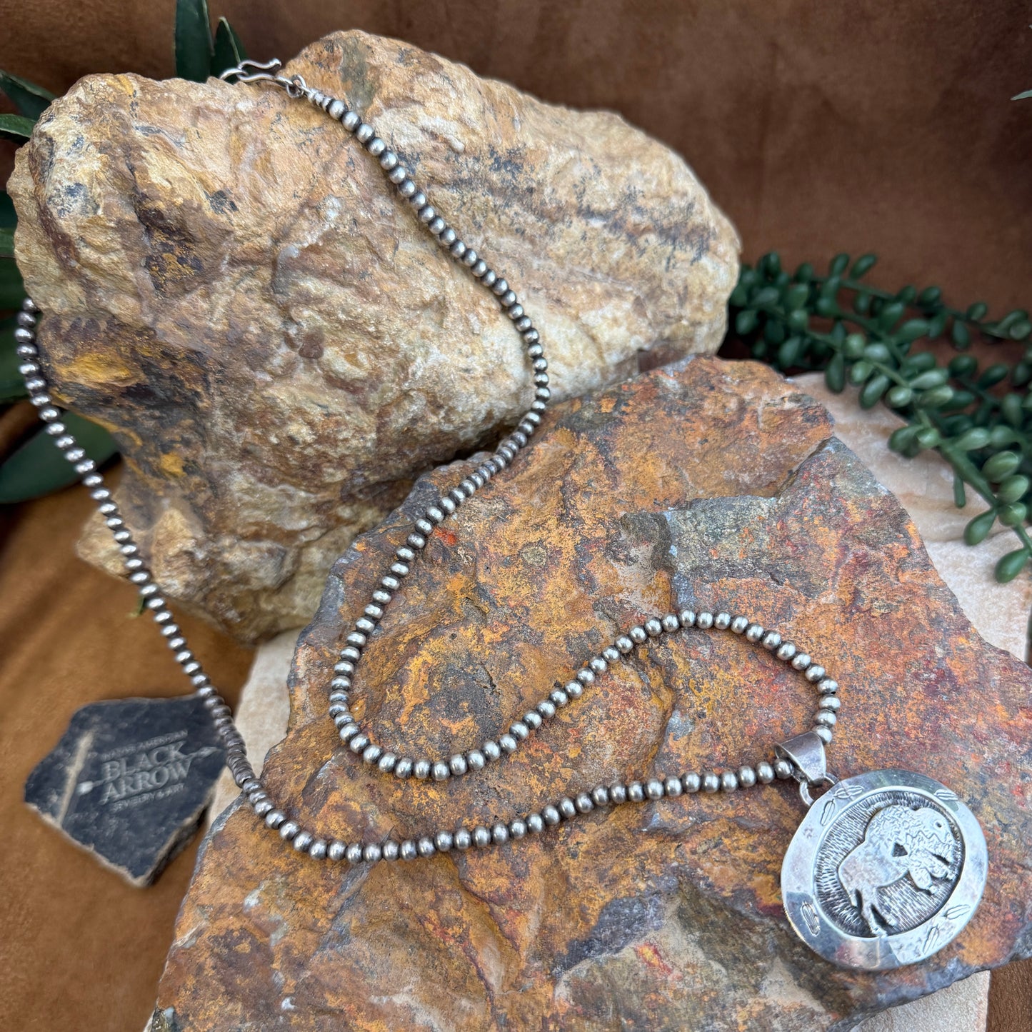 Vintage - Sterling Silver Buffalo Pendant Necklace by Fortune Esquibel  - Estate