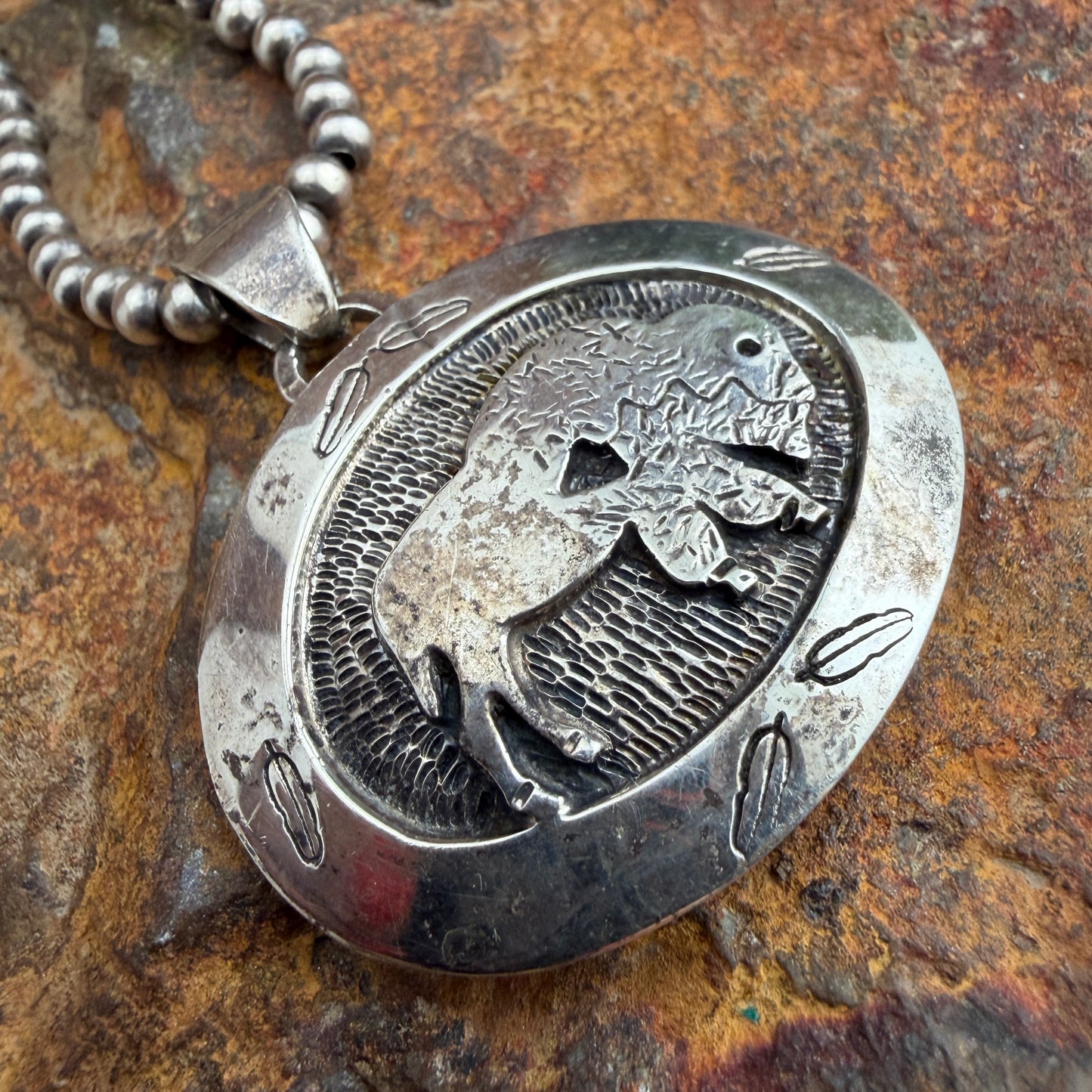 Vintage - Sterling Silver Buffalo Pendant Necklace by Fortune Esquibel  - Estate