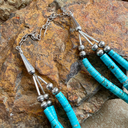 Vintage Turquoise & Sterling Silver 3-Strand Necklace — Estate