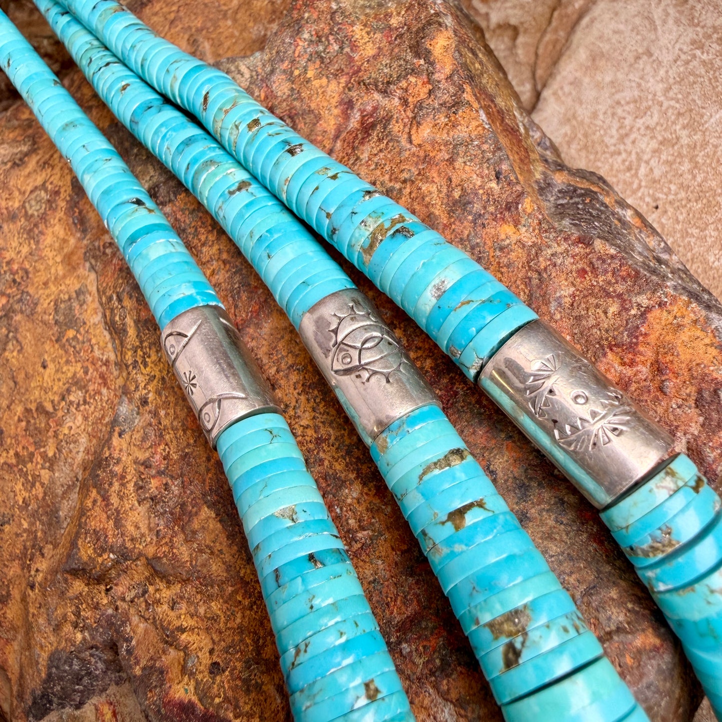 Vintage Turquoise & Sterling Silver 3-Strand Necklace — Estate