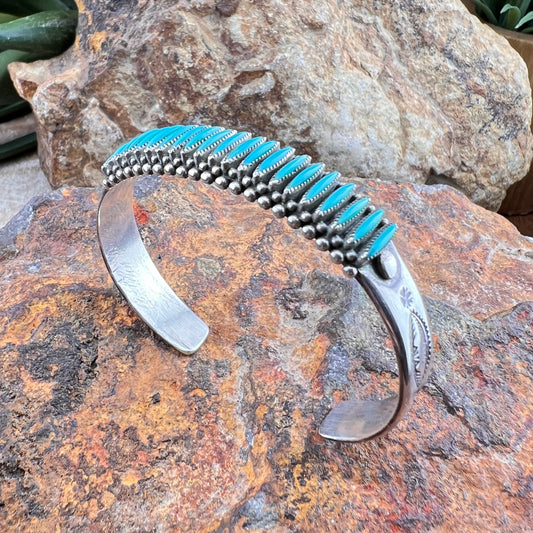 Vintage - Zuni Kachina Hallmark 13-Stone Needlepoint Turquoise Cuff Bracelet - Estate