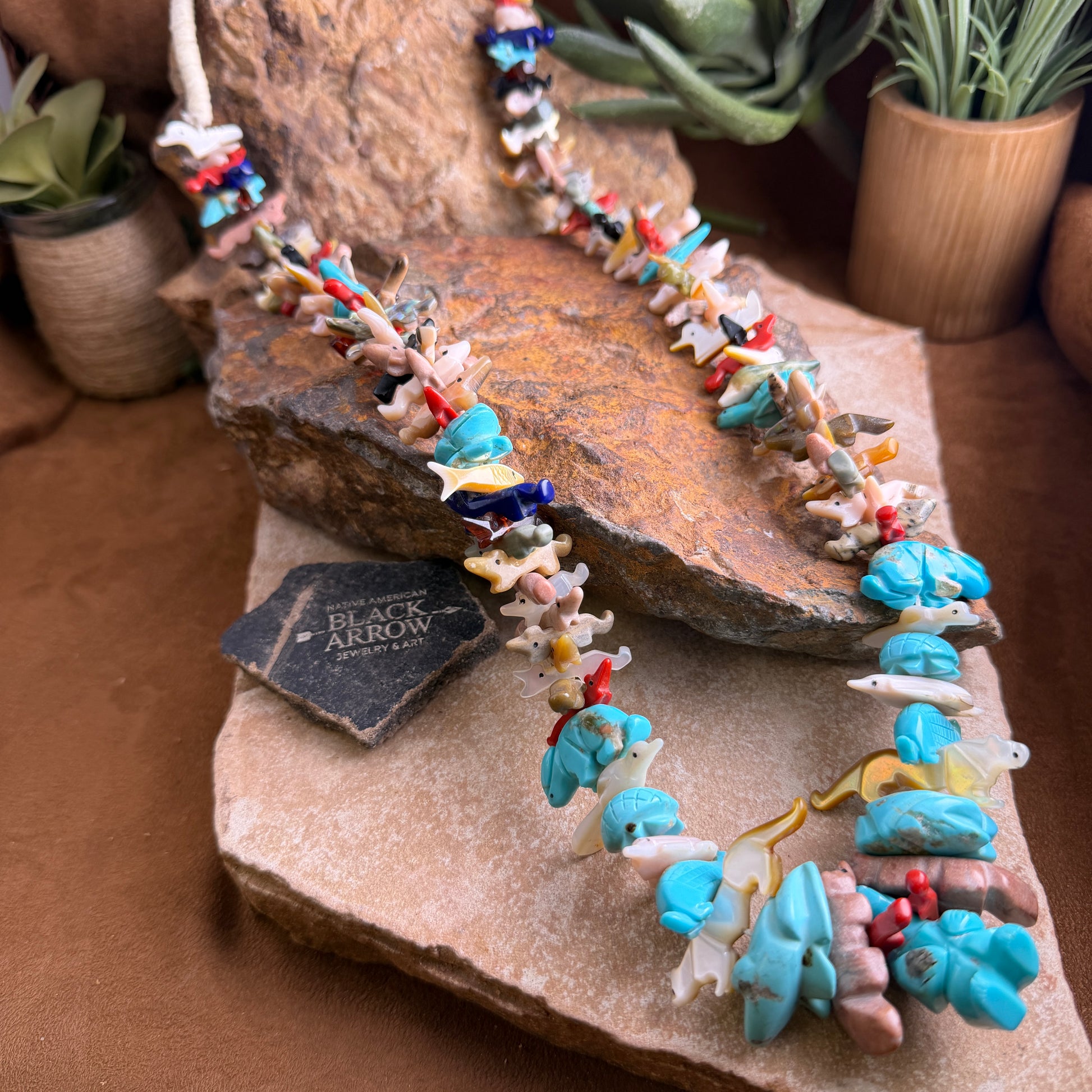 Vintage Zuni Fetish Necklace 34" | Estate Native American Jewelry | Black Arrow Gallery
