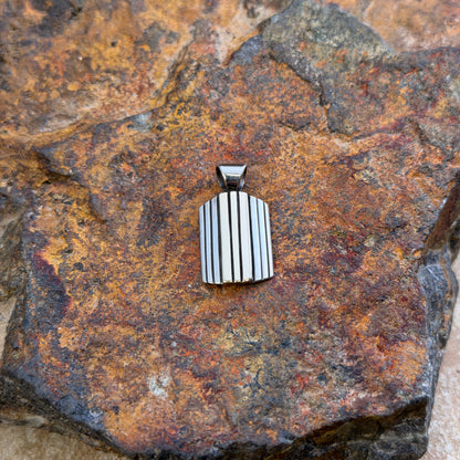 Vintage - M.M. Rogers Sterling Silver & 14k Gold Vertical Stripe Shield Pendant - Estate