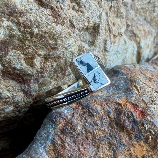 David Rosales White Buffalo Inlaid Sterling Silver Ring