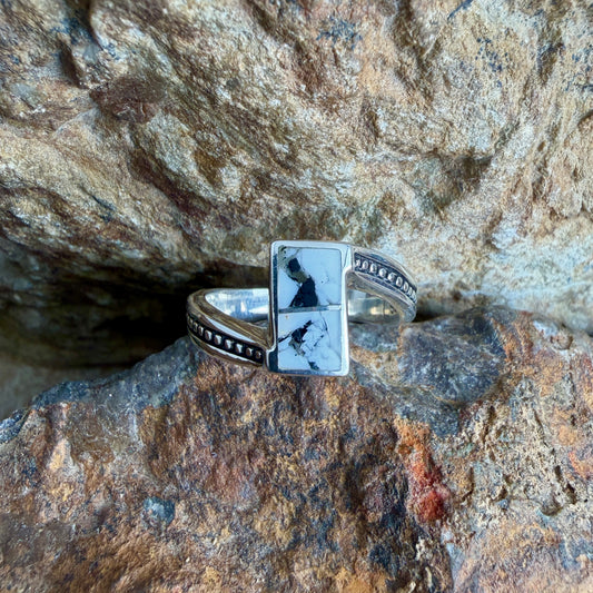 David Rosales White Buffalo Inlaid Sterling Silver Ring