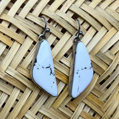 Sterling Silver White Buffalo Curved Dangle Earrings by Loretta Delgarito