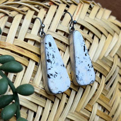 Sterling Silver White Buffalo Triangular Dangle Earrings by Loretta Delgarito