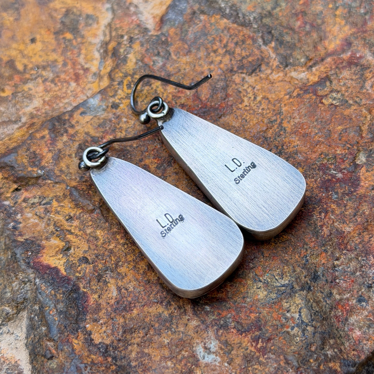 Sterling Silver White Buffalo Triangular Dangle Earrings by Loretta Delgarito