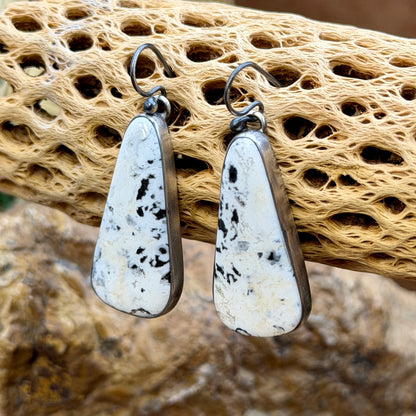 Sterling Silver White Buffalo Triangular Dangle Earrings by Loretta Delgarito