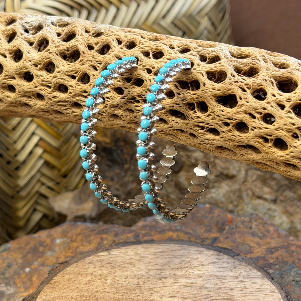 Marlon Quam sterling silver turquoise hoops, additional view