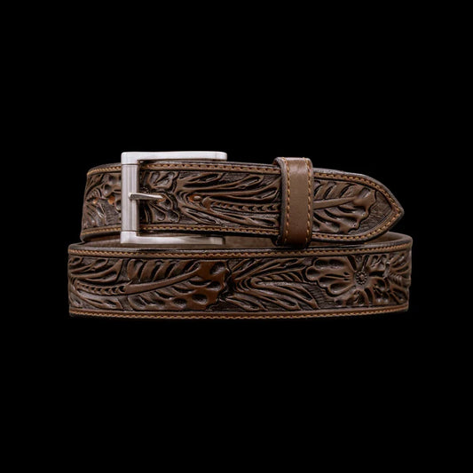 Chocolate Sheridan Floral Hand Tooled Leather Belt Strap