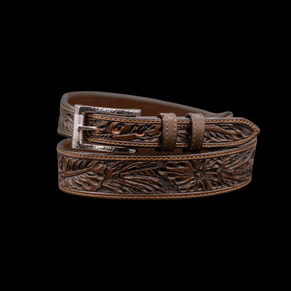 Chocolate Sheridan Floral Hand Tooled Leather Belt Strap