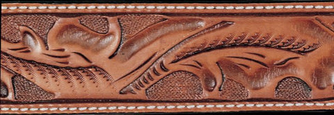 Russet Running Oak Leaf Hand Tooled Leather Belt