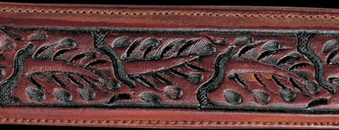 Saddle Brown Skived Leaf Hand Tooled Leather Belt Strap