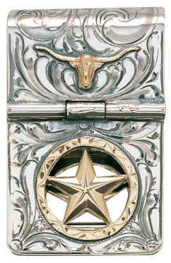 Western Engraved Gold Star/Longhorn Money Clip
