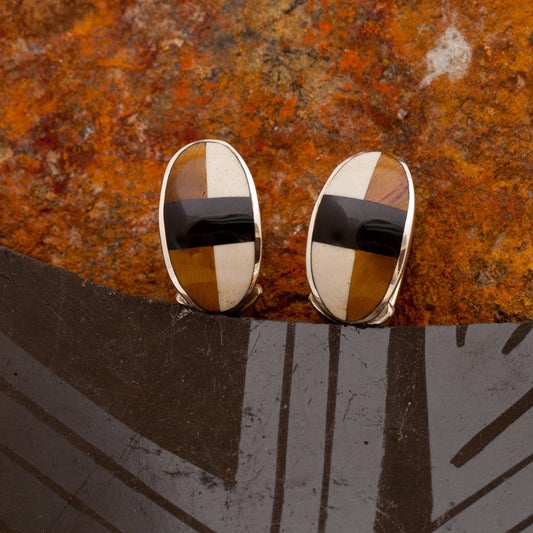 David Rosales Kayenta Inlaid Sterling Silver Earrings Huggie 