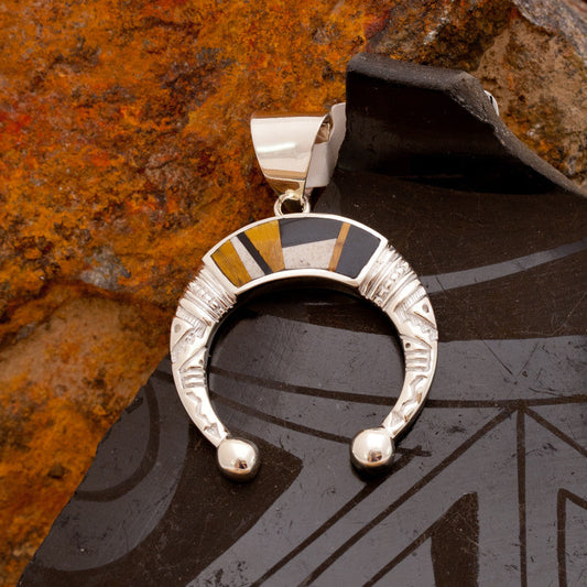 David Rosales Kayenta Inlaid Sterling Silver Pendant Horseshoe