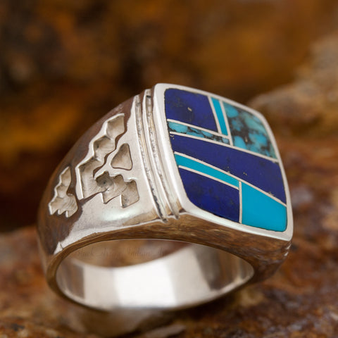 David Rosales Blue Mountain Inlaid Sterling Silver Ring
