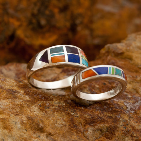 David Rosales Couples' Set Indian Summer Inlaid Sterling Silver Ring