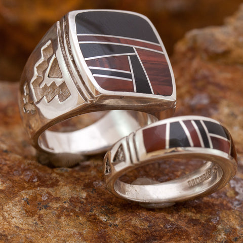 David Rosales Couples' Set Black Tiger Inlaid Sterling Silver Ring
