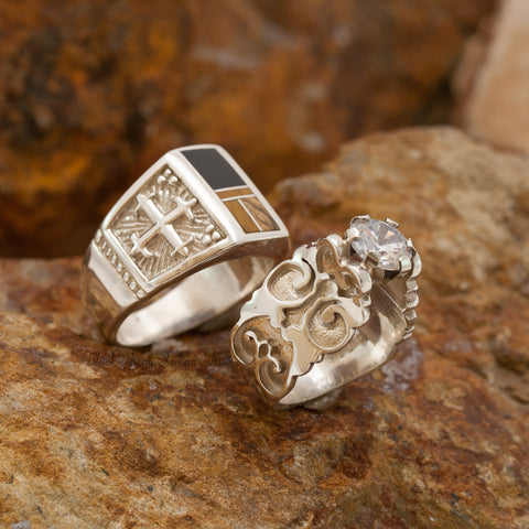 David Rosales Couples' Set Native Earth Inlaid Sterling Silver Ring