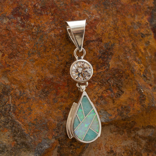 David Rosales Amazing Light Teardrop Inlaid Sterling Silver Pendant w/ Cubic Zirconia