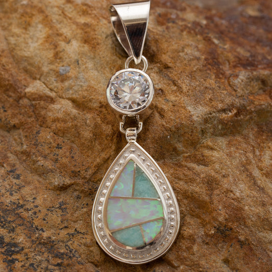 David Rosales Amazing Light Inlaid Sterling Silver Pendant w CZ