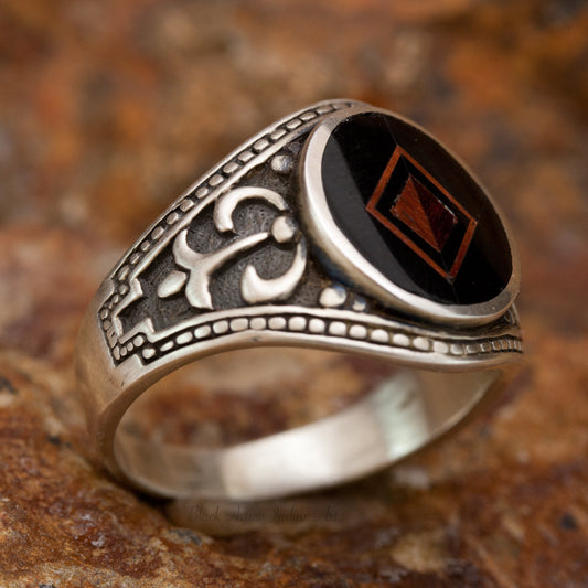 David Rosales Black Tiger Inlaid Sterling Silver Ring