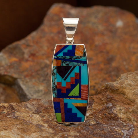 David Rosales Indian Summer Fancy Inlaid Sterling Silver Pendant