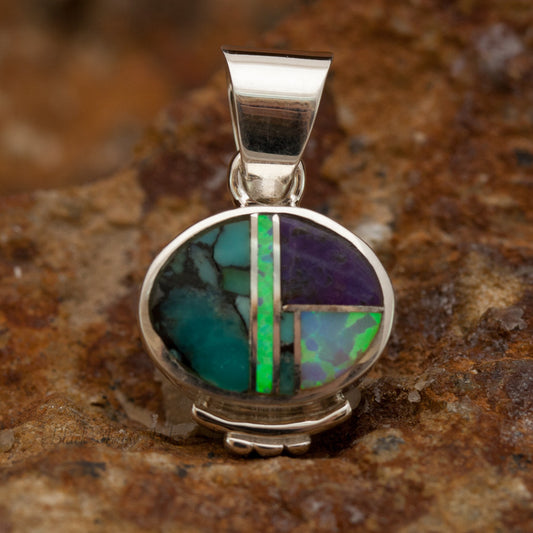 David Rosales Shalako Inlaid Sterling Silver Pendant