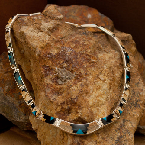 David Rosales Turquoise Creek Inlaid Sterling Silver Necklace