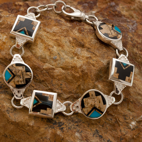 David Rosales Turquoise Creek Fancy Inlaid Sterling Silver Bracelet Toggle