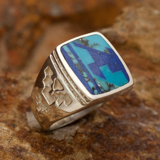 David Rosales Blue Mountain Inlaid Sterling Silver Ring
