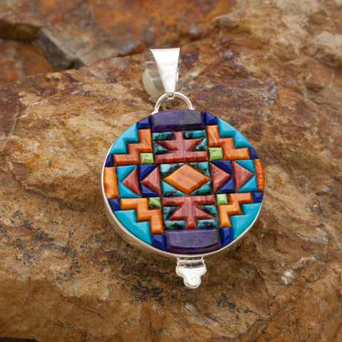 David Rosales Indian Summer Cobble Inlaid Sterling Silver Pendant Two-Sided
