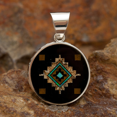 David Rosales Native Lite Inlaid Sterling Silver Pendant Two-Sided