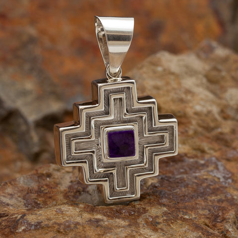 David Rosales Shalako Inlaid Sterling Silver Pendant Two-Sided Cross