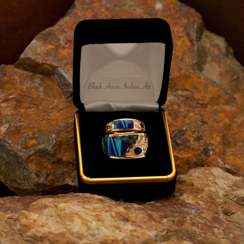 David Rosales Couples' Set Blue Mountain Inlaid 14K Gold Rings