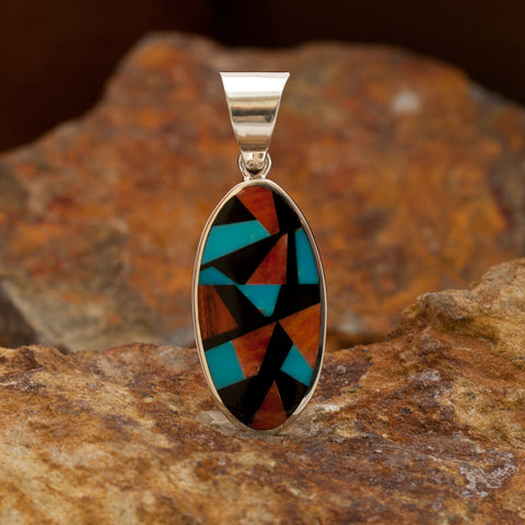 David Rosales Red Canyon Inlaid Sterling Silver Pendant