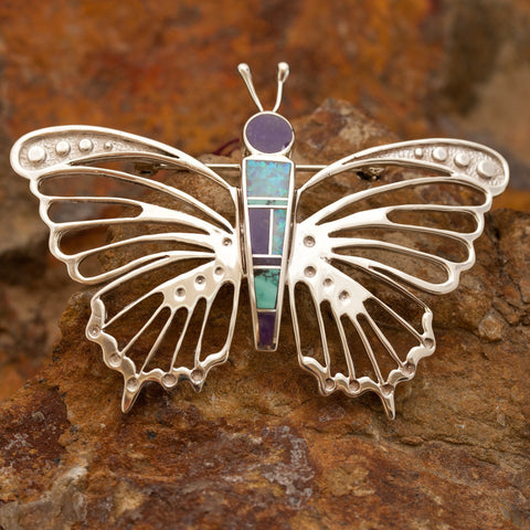 David Rosales Shalako Inlaid Sterling Silver Pendant Butterfly