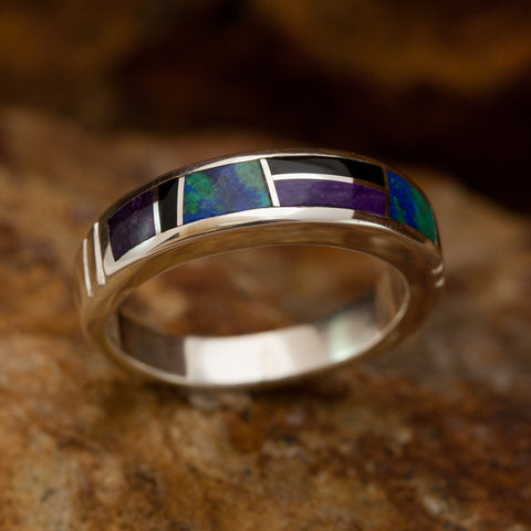 David Rosales Couples' Set Enchanting Earth Inlaid Sterling Silver Ring
