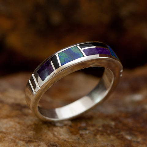 David Rosales Couples' Set Enchanting Earth Inlaid Sterling Silver Ring