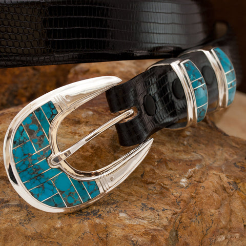 David Rosales Campitos Turquoise Inlaid 1" Ranger Belt Buckle