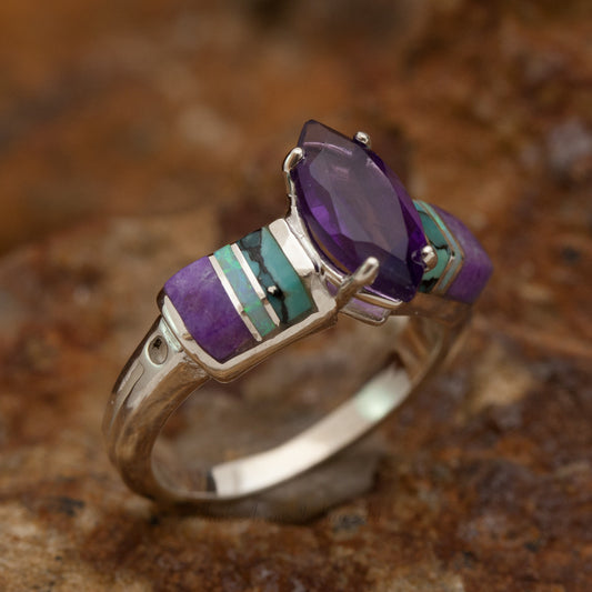 David Rosales Shalako Inlaid Sterling Silver Ring w/ Amethyst